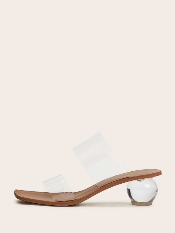Clear Chunky Heeled Double Strap Mules