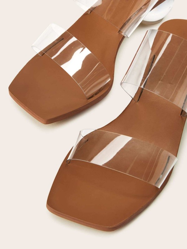 Clear Chunky Heeled Double Strap Mules