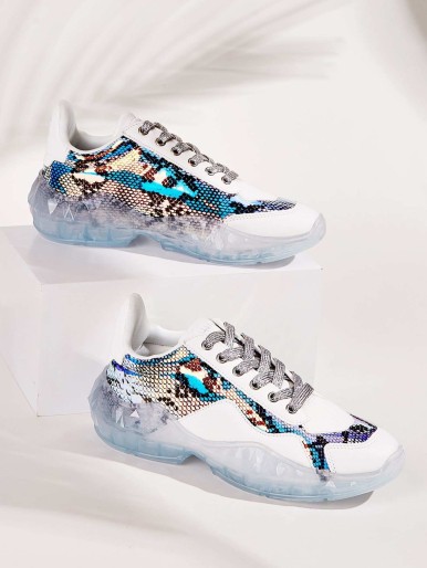 Snakeskin Pattern Lace-up Front Sneakers