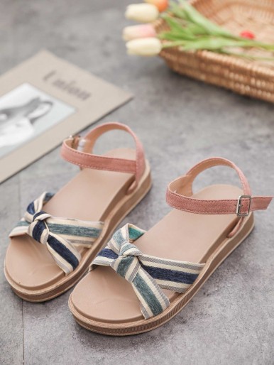 Striped Knot Front Ankle Strap Sandals