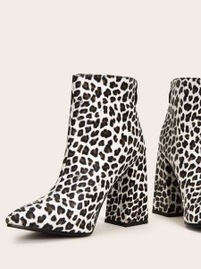 Point Toe Leopard Print Chunky Boots