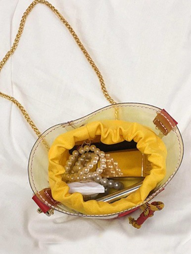 Two brown and white cloth purse with chain
