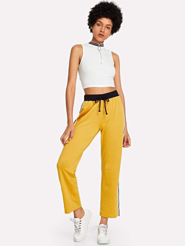 Side Tape Drawstring Waist Striped Pants