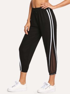 Striped Side Panel Pants with Mesh