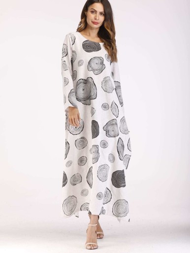 Split Side Circle Print Longline Dress