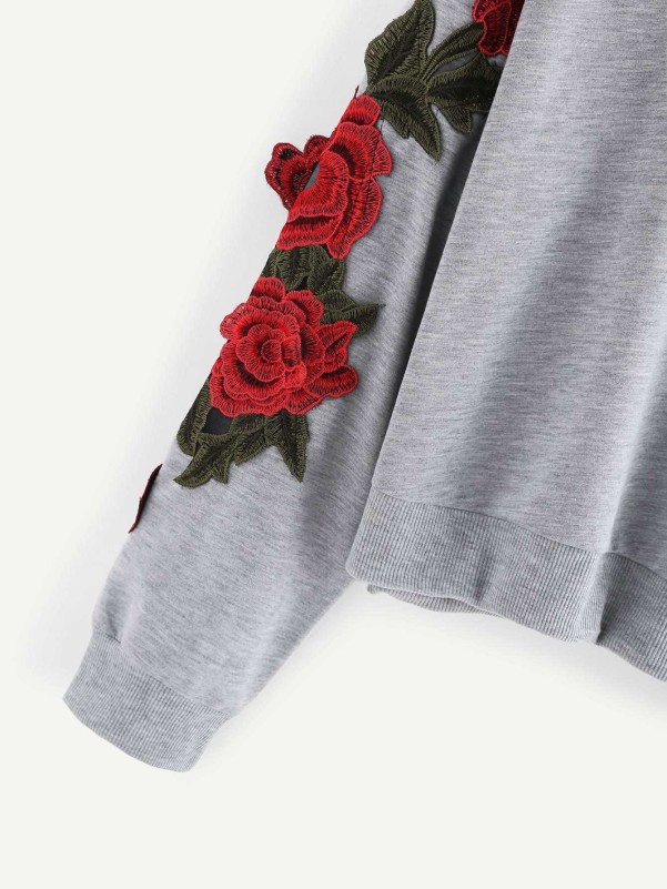 Rose Embroidered Applique Sweatshirt