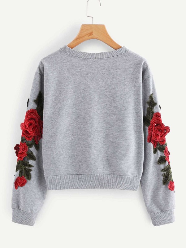 Rose Embroidered Applique Sweatshirt