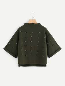 Asymmetric Beaded & Pearl Cuff Cuff Sweater