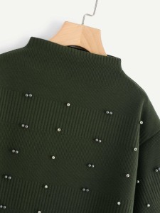 Asymmetric Beaded & Pearl Cuff Cuff Sweater