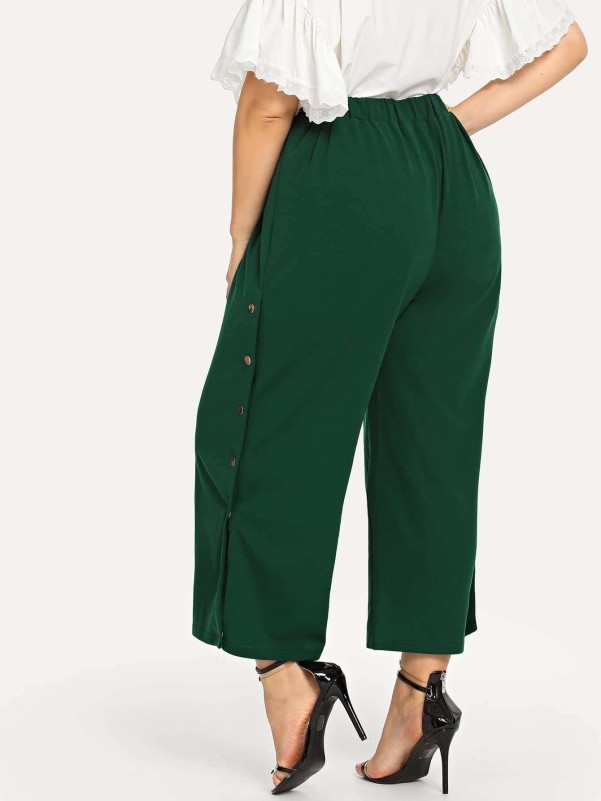 Button side outlet wide leg pants