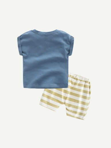 Toddler Boys Watermelon Print Tee With Striped Shorts