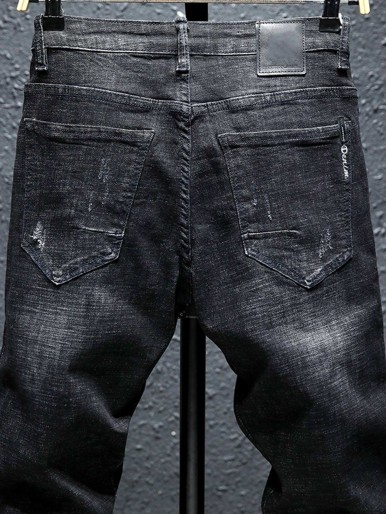Men Rolled Hem Plain Jeans