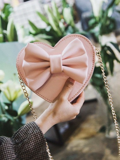 Kids Bow Decor Heart Shaped Bag