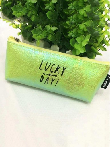 Letter Print Metallic Pencil Case