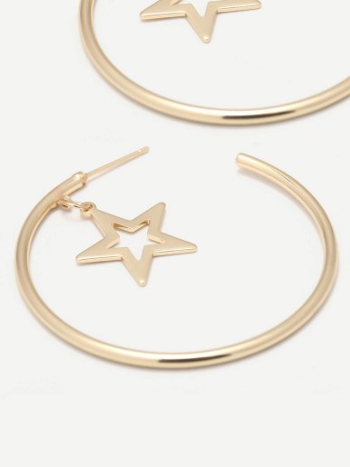 Open Star Hoop Earrings 1pair