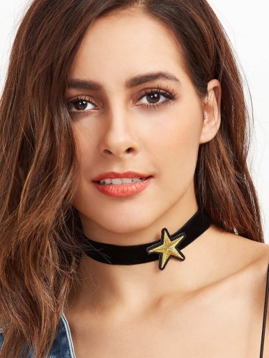 Star Patch Black Velvet Choker Necklace