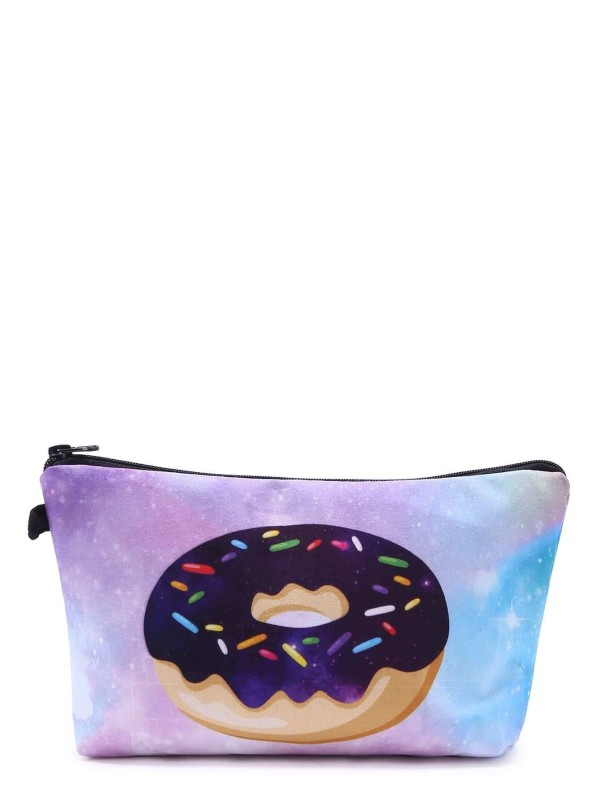 Doughnut And Galaxy Print Makeup Bag