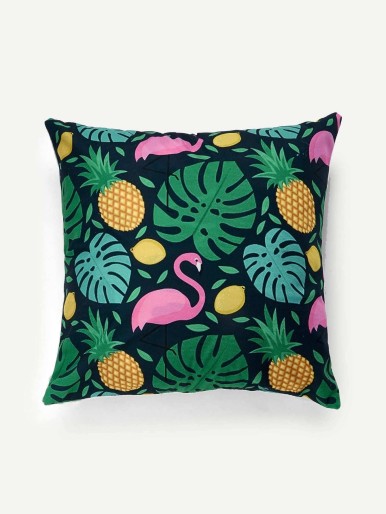 Flamingo & Pineapple Print Cushion Cover