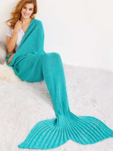 Mint Blue Crochet Knit Mermaid Tail Design Blanket