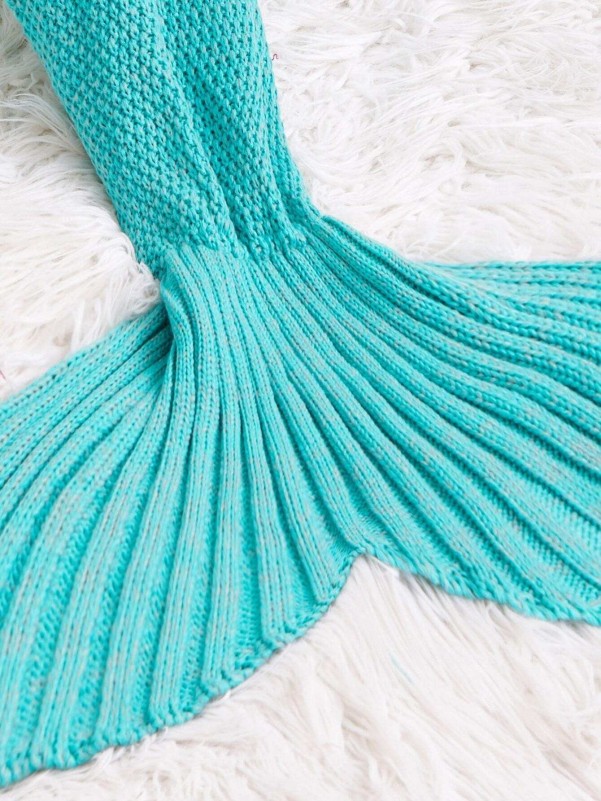 Mint Blue Crochet Knit Mermaid Tail Design Blanket