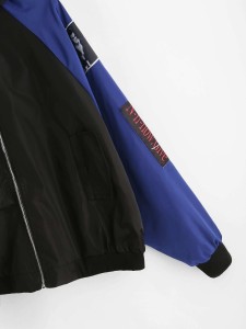 Contrast Sleeve Patch Detail Zip Up Jacket