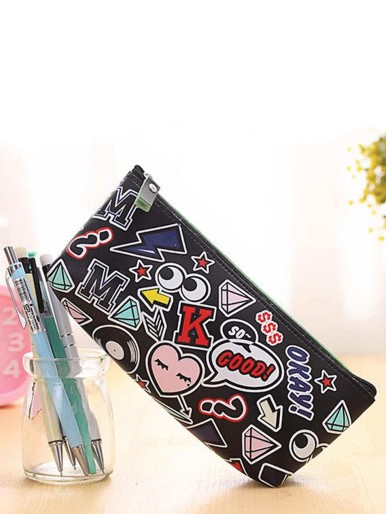 Cartoon Overlay Print Pencil Case