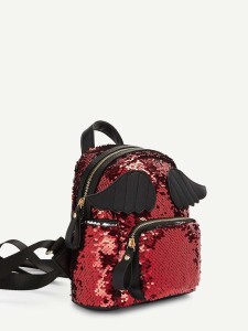 Girls Wing Decor Sequin Backpack