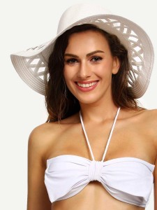 White Vacation Collapsible Hollow Large Brimmed Straw Hat