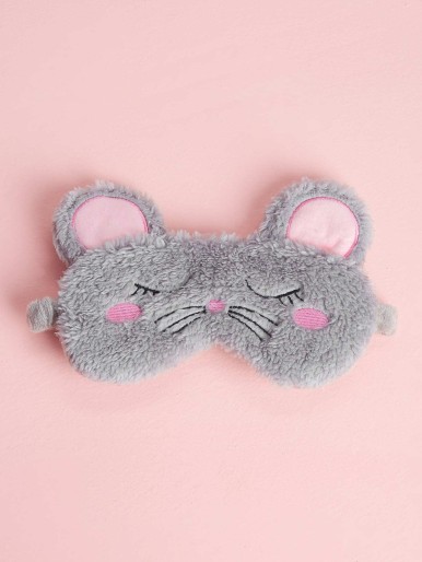 Plush mouse-patterned eye mask