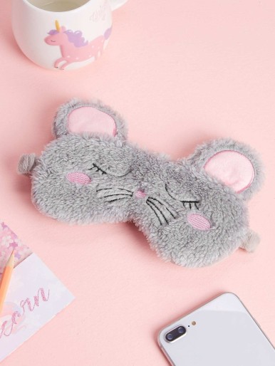 Plush mouse-patterned eye mask