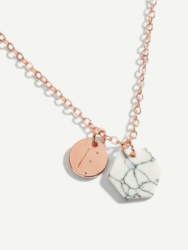 Marble Pattern & Letter Pendant Necklace