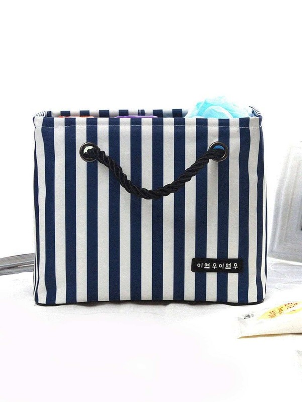 Striped Storage Bag With Handle