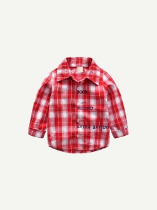 Toddler Boys Letter Embroidered Tartan Shirt With Jeans