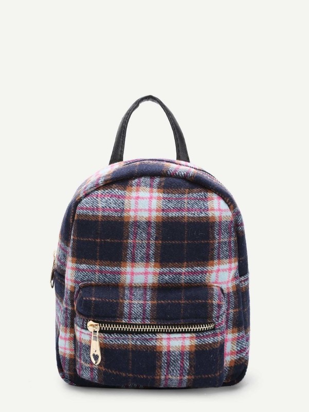 Kids Zipper Front Plaid Backpack