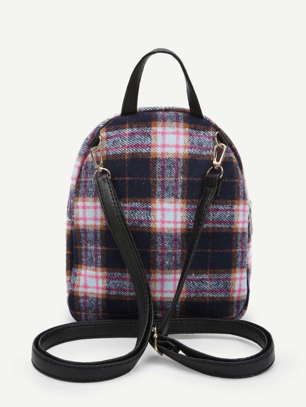 Kids Zipper Front Plaid Backpack