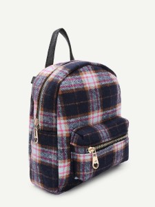 Kids Zipper Front Plaid Backpack