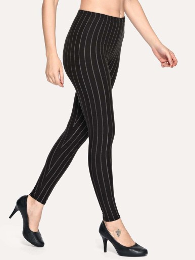 Elastic waist striped leggings
