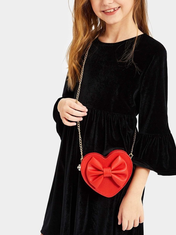 Girls Black Velvet Heart Cross Body Bag