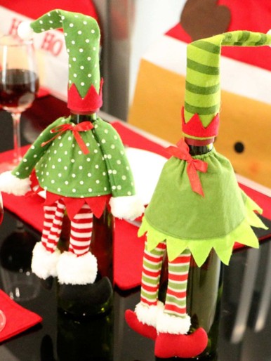 1pc Elf Design Wine Bottle Cover