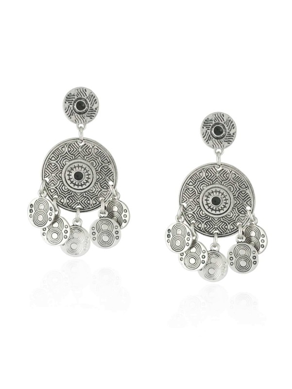 Long earrings with round disc design