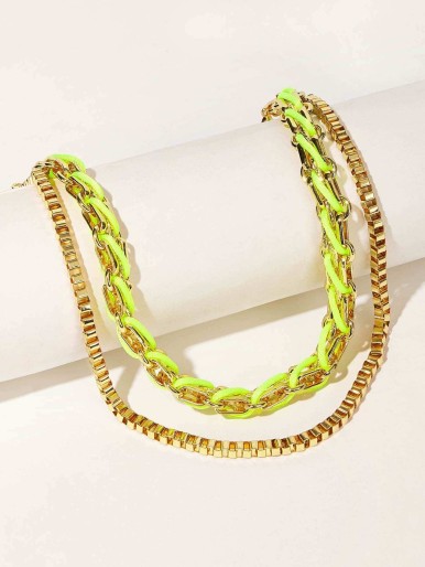 Double Layered Woven Detail Necklace 1pc