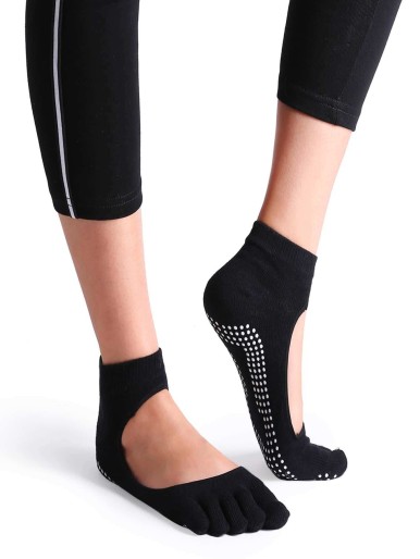 Black Non Slip 5 Toe Grip Socks