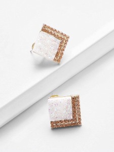 Two Tone Gemstone Stud Earrings 1pair