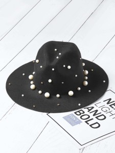 Faux Pearl Embellished Fedora Hat