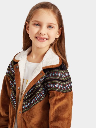 Girls Embroidered Tape Detail Fleece Lined Suede Jacket