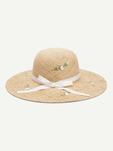 Bow Band Flower Decorated Straw Hat