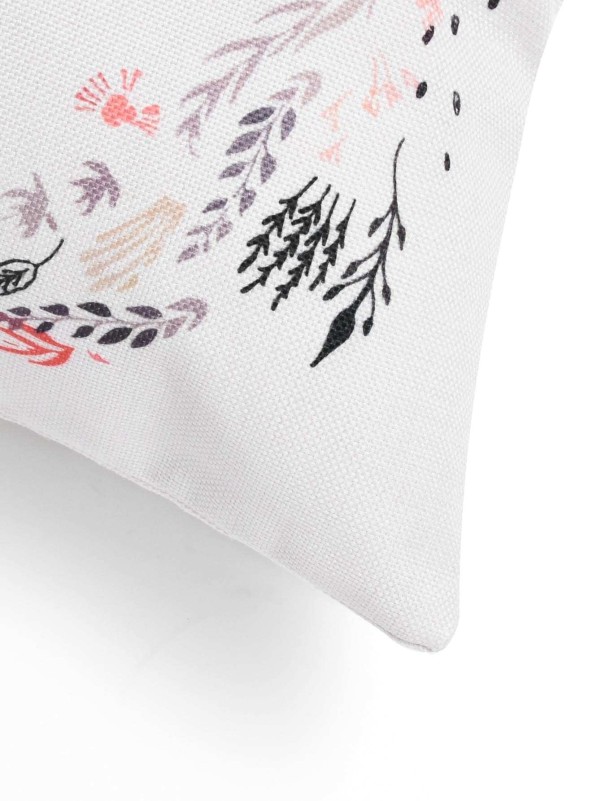 Letter & Floral Print Cushion Cover 1pc