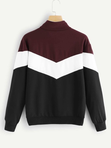 High Neck Color Block Sweatshirt
