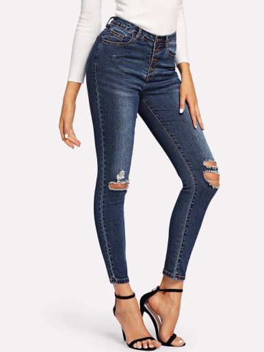 Ripped Detail Washed Jeans
