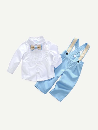 Toddler Boys Bow Front Pleated Top With Overall
